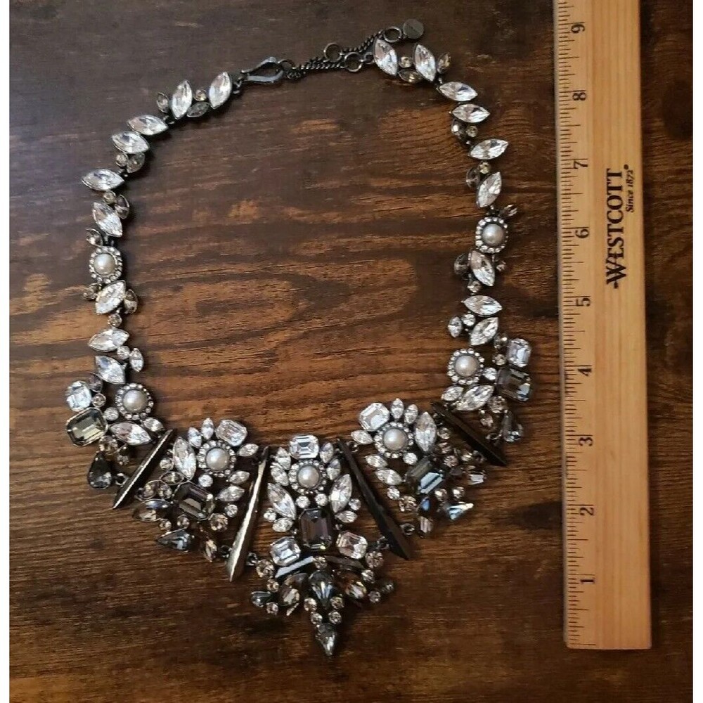 Givenchy Statement Necklace Smoky Grey Clear Rhinestone Faux Pearl Chunky Runway - Picture 8 of 16
